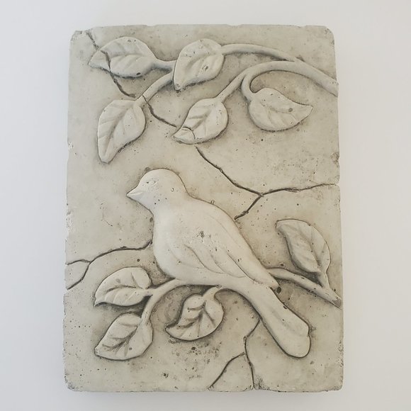 Bird in a Tree Distressed Cement Wall Art Plaque Rustic Farmhouse Cottagecore - Picture 1 of 5